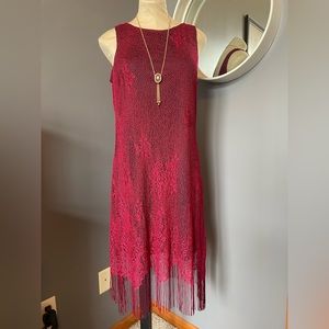 Vintage Harlow Scarlet/Red Fringe Dress 12 Petite hippie bohemian flapper